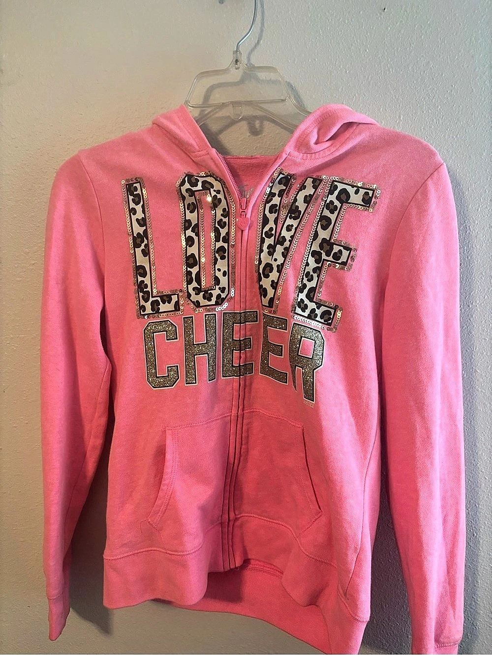 Justice Girls Hoodie cheatah Pink Size 12 love cheer